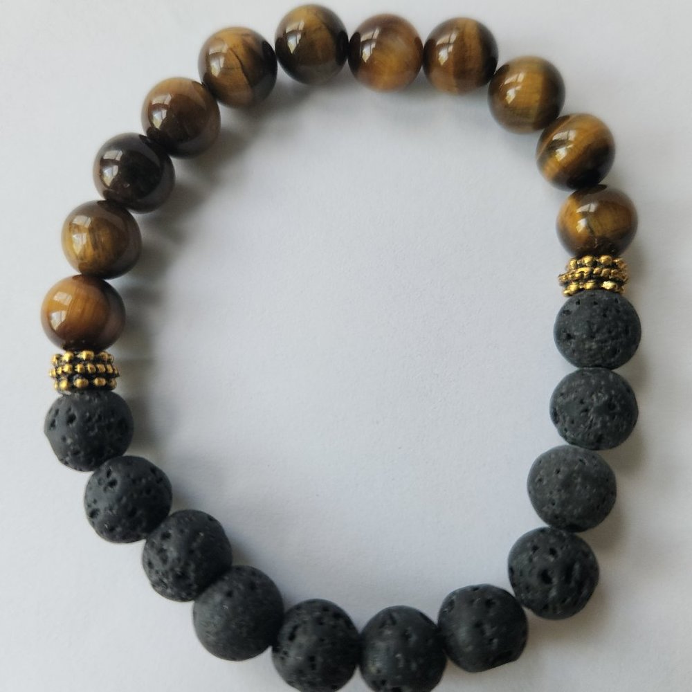 Lava Rock, Tiger Eye beaded bracelet